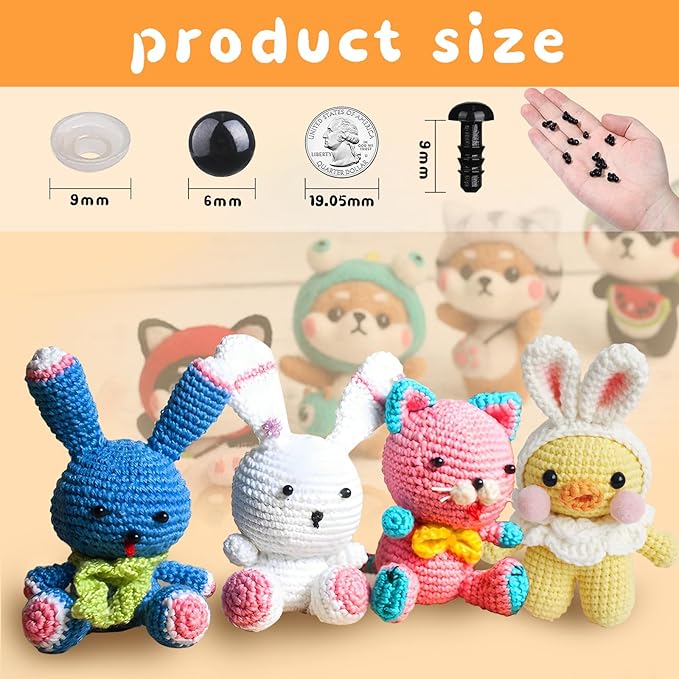 320Pcs 6mm Safety Eyes for Amigurumi Black Craft Doll Eyes for Crochet Animals with Washers, Stuffed Animal Eyes for Plush Dolls Bear Doll Making Supplies