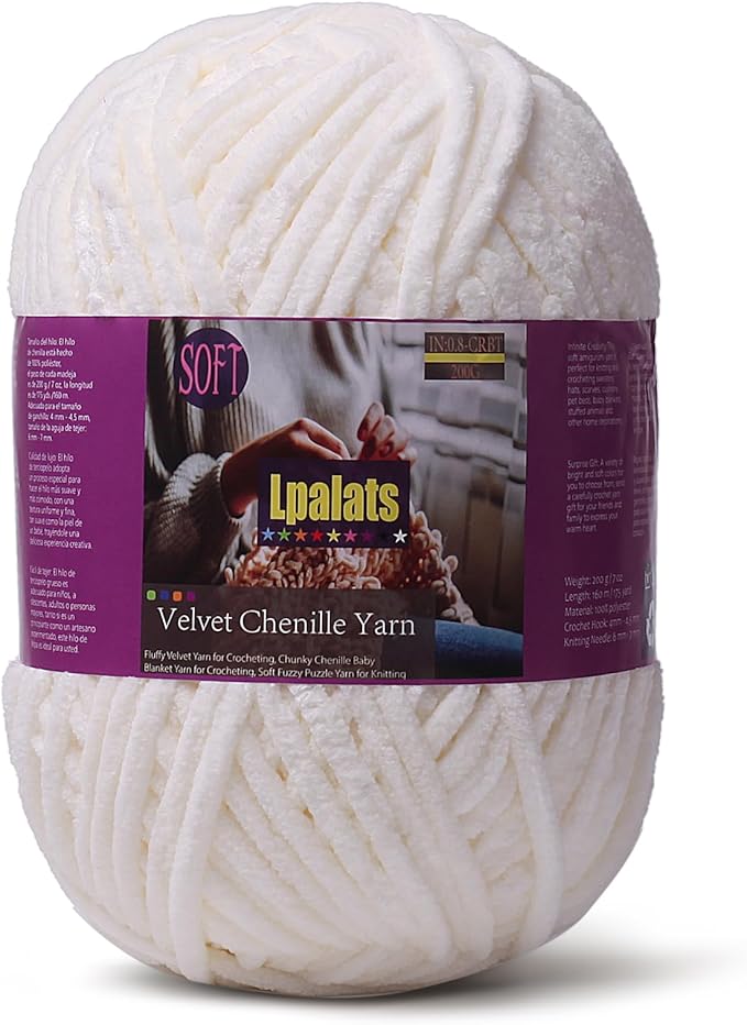 Baby Blanket Yarn for Crocheting - 1 Pack of 200g/7oz Chunky Chenille Yarn for Knitting Blankets Amigurumi - #6 Super Bulky - 174 Yards Soft Thick Plush Yarns (1, Milk White)