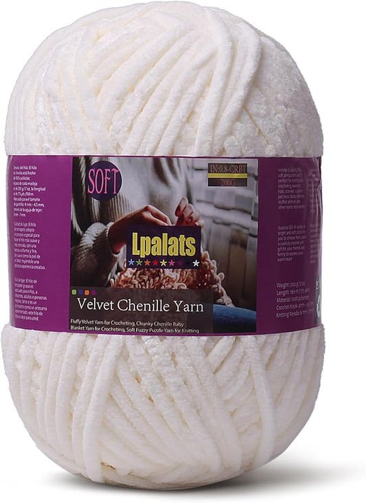 Baby Blanket Yarn for Crocheting - 1 Pack of 200g/7oz Chunky Chenille Yarn for Knitting Blankets Amigurumi - #6 Super Bulky - 174 Yards Soft Thick Plush Yarns (1, Milk White)