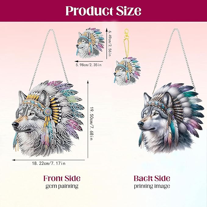 Masendp Wolf Diamond Painting Double-Sided Wall Hanging Set, DIY Irregular Shaped Rhinestone Window Decoration Set, Suitable for Home and Garden Wall Decoration Gifts