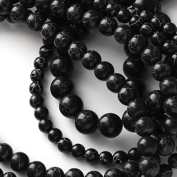 Black Turquoise Stone Beads for Jewelry Making Gemstone Round Crystal Bracelet Necklace 1 Strand 15.5inch 35PCS 10MM