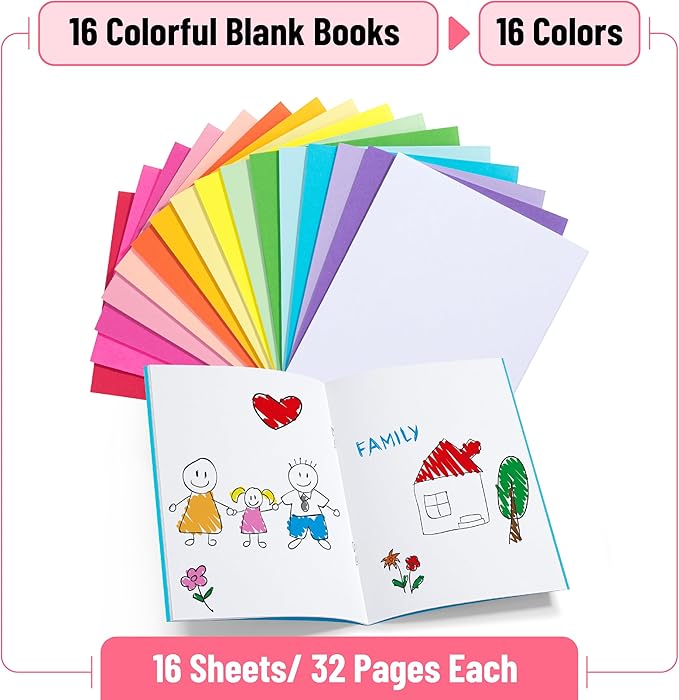Mr. Pen- Colorful Blank Books, 4.25" x 5.5", 32 Pages, 16 Pack, Bulk, Blank Notebooks for Kids, Mini Notebooks for Kids, Mini Journal for Students, Blank Journal for Kids, Unlined Notebook