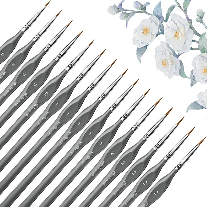 Golden Maple Miniature Paint Brushes, 15PC Model Brushes Micro Detail Paint Brush Set, Fine Detailing for Acrylics, Oils, Watercolors & Paint by Number, Figurine (Grey)
