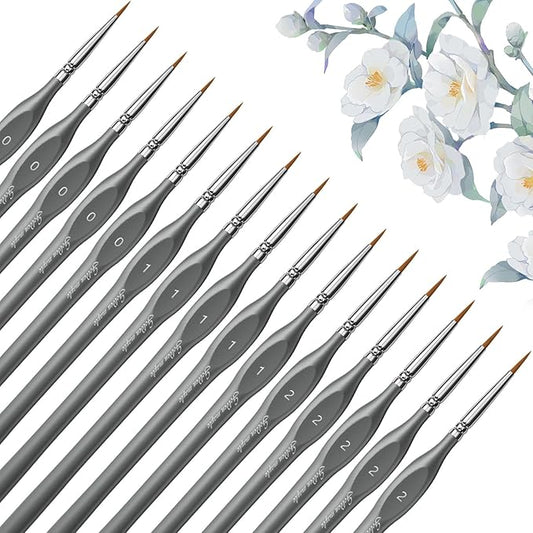 Golden Maple Miniature Paint Brushes, 15PC Model Brushes Micro Detail Paint Brush Set, Fine Detailing for Acrylics, Oils, Watercolors & Paint by Number, Figurine (Grey)