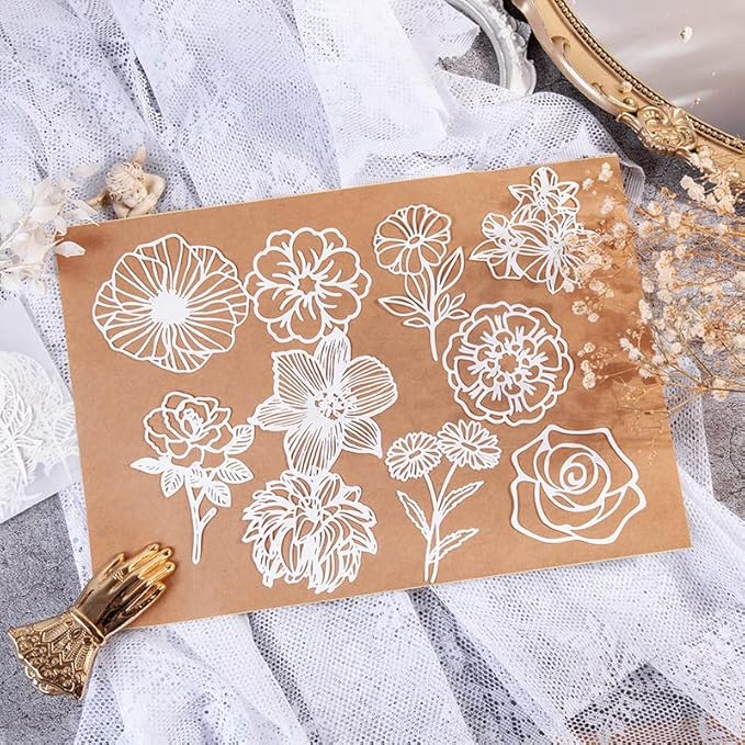 Diuhofart Vintage Scrapbook Embellishments Paper Cutout Lace for Scrapbooking Supplies, 40 Pcs Large Decorative Paper for DIY Craft Wedding Album, Junk Journals, Card Making