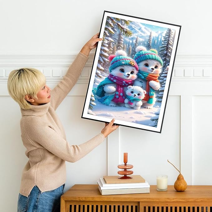 DIYDECORFUN Diamond Painting Kits for Adults Beginners, Bear Family 5D Full Round Drill Diamond Art Kit, Cute Animal DIY Diamond Dot Gem Arts Crafts for Home Wall Decor Relaxing Hobby Gift 12x16 Inch