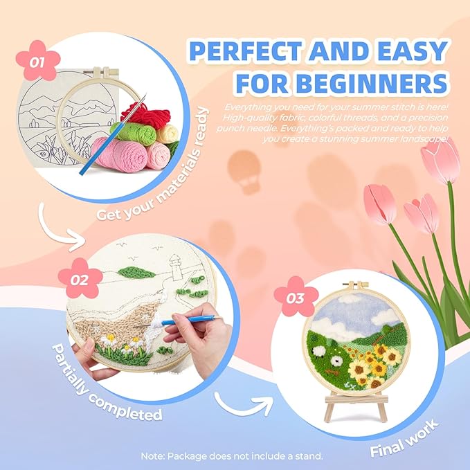 Punch Needle Kits Adults Beginner,Embroidery kit for Beginners,Punch Needle kit for Beginners, Includes All Tools and Materials,Easy to Follow Instructions and Videos(Summer Landscapes)