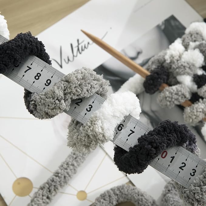 HOMBYS Chunky Tie Dye Mix Chenille Yarn for Hand Knitting, Super Bulky Jumbo Yarn for Crocheting, 3/4" Thick Soft Plush Yarn for Blankets, 8 Skein Pack (26 yds / 7.5 oz Each) Black White Grey