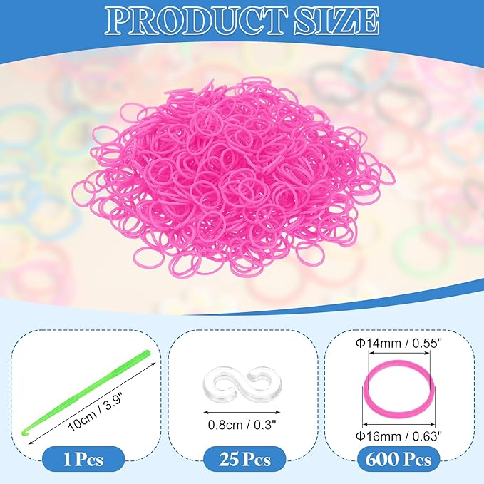 uxcell 600Pcs Loom Rubber Band, Bracelet Making Refill Kit Elastic Loom Band with 25Pcs S-Clips and 1Pcs Crochet Hooks for Weaving DIY Handcrafts, Plum Red