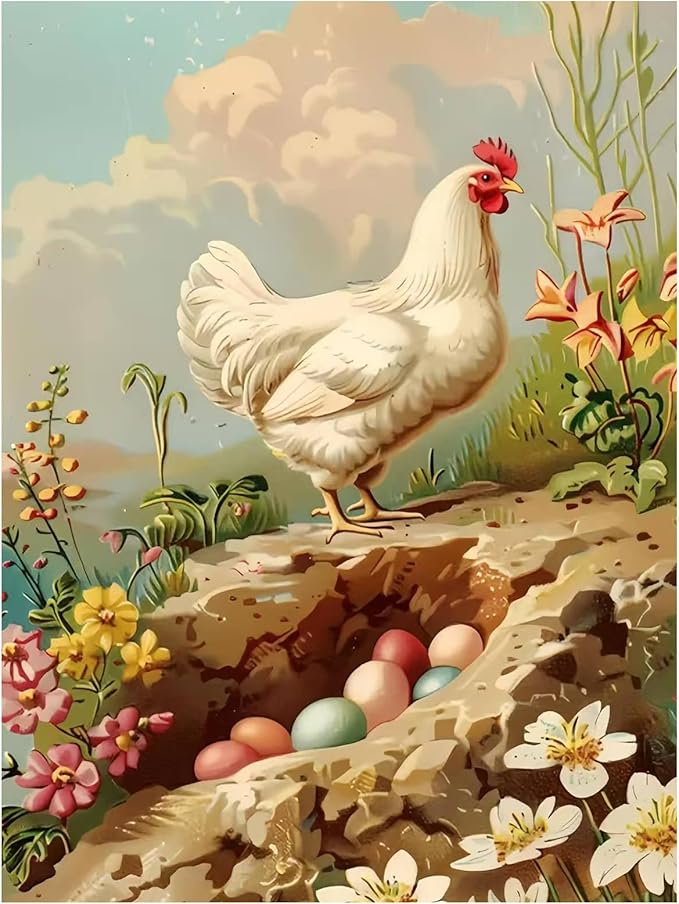 Mandun Easter Chicken Paint by Numbers for Adult, Easter Chicken Paint by Numbers Kit for Adults Beginners, DIY Acrylic Painting on Canvas for Home Wall Art Decor Gift 16x20Inch