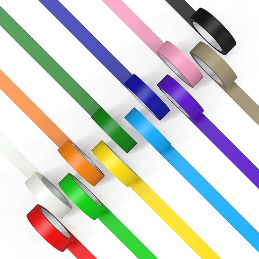 Colored Masking Tape, Color Painters Tape for Kids, 12 Rolls 2/3 inch Wide x 14 Yards Each, Colorful Paper Tapes Rainbow Colors for Labeling Packing, Painter Tape Variety Pack, Craft Tape