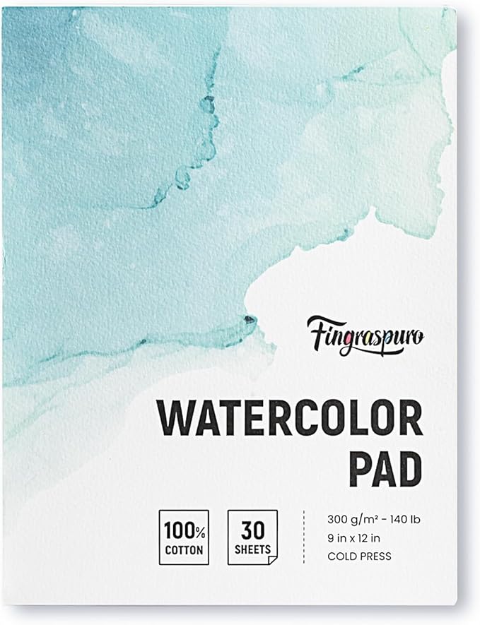 Fingraspuro Watercolor Paper Pad 9x12 Inch, 30 Sheets, 100% Cotton, Acid-Free, Cold Pressed, for Painting, Drawing, Art Journaling, Professional Artist Quality