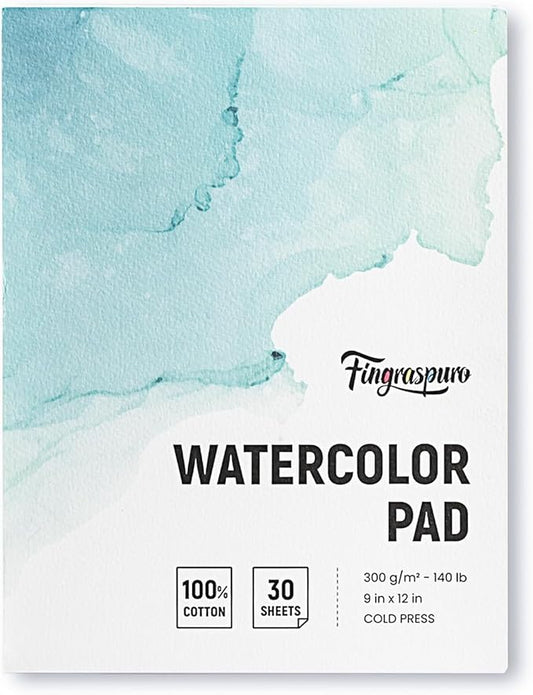 Fingraspuro Watercolor Paper Pad 9x12 Inch, 30 Sheets, 100% Cotton, Acid-Free, Cold Pressed, for Painting, Drawing, Art Journaling, Professional Artist Quality