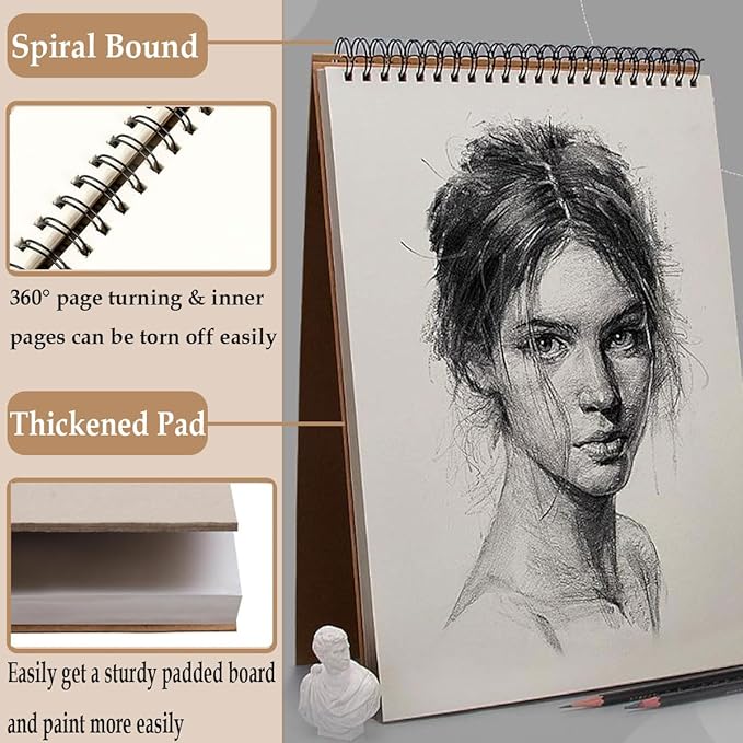 2 Pack Sketch Book, A4 A5 Spiral Bound Sketch Pad 160GSM Sketchbook, Acid Free Art Sketchbook Artistic Drawing Painting Writing Paper for Kids Adults Beginners Artists(2PC-A4A5)