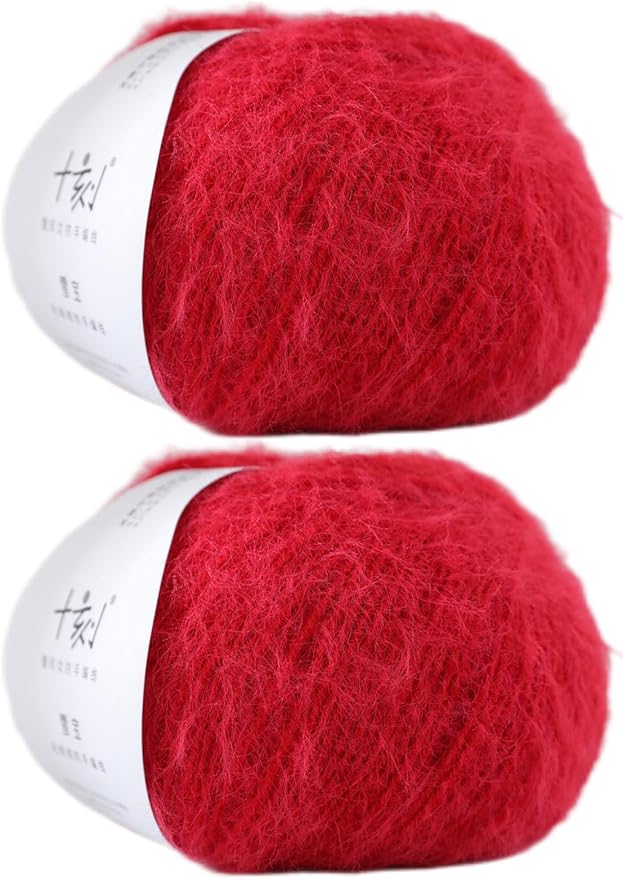 Snowbaby Wool Acrylic Blend Long Pile Yarn,(Worsted) Warm and Luxurious Fuzzy Yarn for Knitting and Crocheting DIY Hats Scarves Sweaters, 2 * 3.52oz/100g 207yds(23-Bright Red)