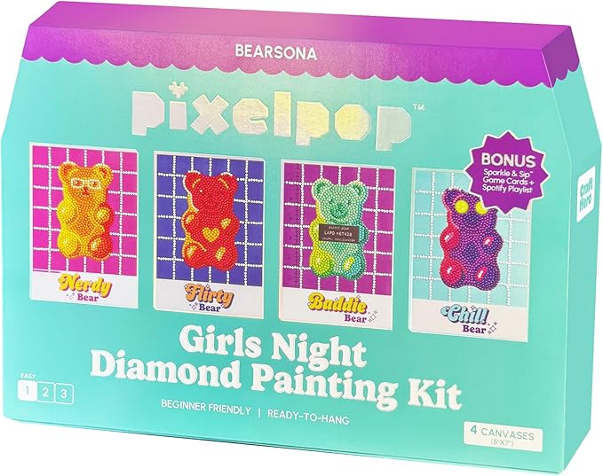 HOUSE OF PARTY Diamond Art Paintings | Girls Night Diamond Art Kit for Adults | Fun & Easy Craft Kit with Conversation Cards, Curated Music Playlist, and Wood Frames for Ready-to-Hang Art
