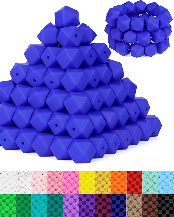 90PCS FIVEIZERO Hexagon Silicone Beads,14mm Silicone Beads for Keychain Making Kit,Lanyard Making,Keychains,and Craft Projects,Premium SiliconeBead Kit for DIY Enthusiasts(Royal Blue)