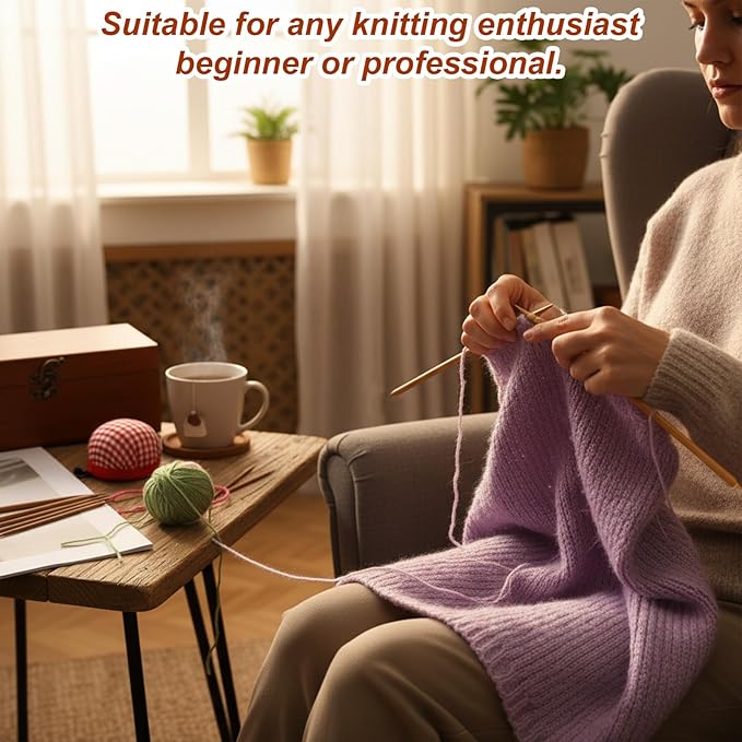 55 PCS Double Pointed Knitting Needles Set, 11 Sizes Wooden Bamboo Knitting Needles Kit, 13cm/5.1in Wood Straight Crochet Needle for Beginners Making Sweater Scarf Sock Shawl Weave