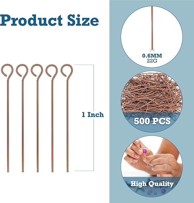 Mandala Crafts 500 1 Inch Antique Copper Eye Pins for Jewelry Making Earring Making Supplies Jewelry Findings Open Eye Head Pins for Earrings DIY Bracelets Rosary Charms