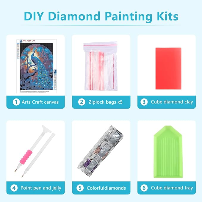 SENQAO Peacock Diamond Painting Kits for Adults, DIY 5D Full Drill Diamond Art Kit for Adults Beginner, Diamond Dots Painting Craft for Home Wall Decor 12x16 Inch (Peacock)