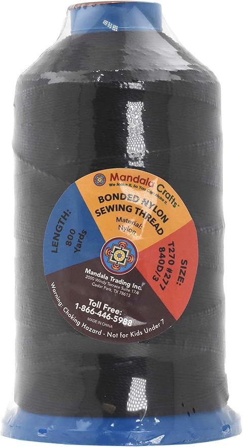 Mandala Crafts Size 277 840D T270 Bonded Nylon Thread - Black 800 YDs Tex 270 Heavy Duty Sewing Threads for Leather, Jeans, Weaving, Outdoor Marine Upholstery