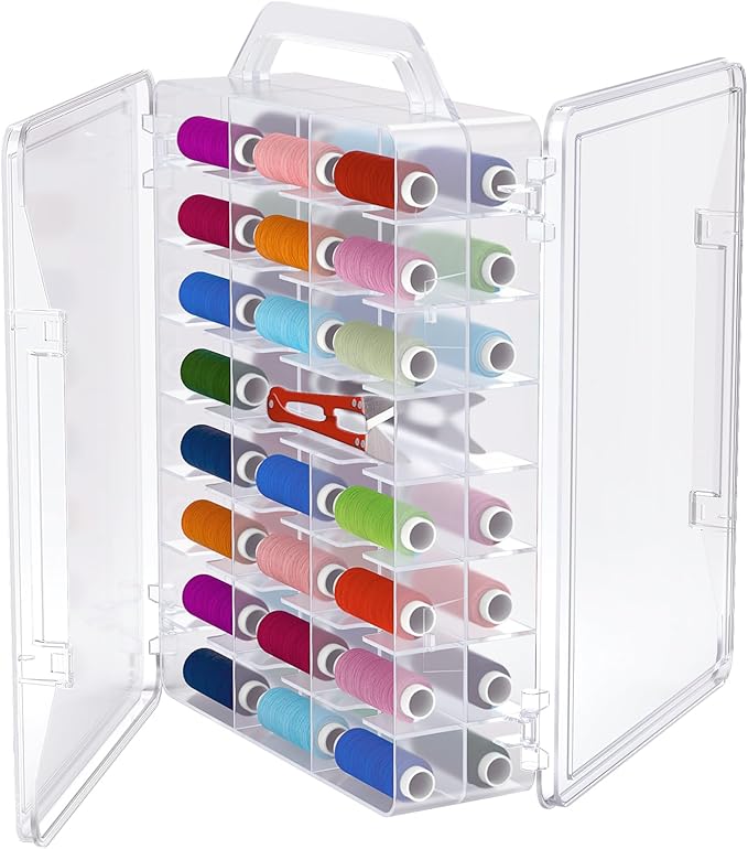 46 Grids Sewing Organizer, Double Sided Thread Box Storage, Portable Clear Plastic Organizer Box for Embroidery and Sewing Threads, Embroidery Floss, Crafts, Small Toys (Clear,1 Pack)