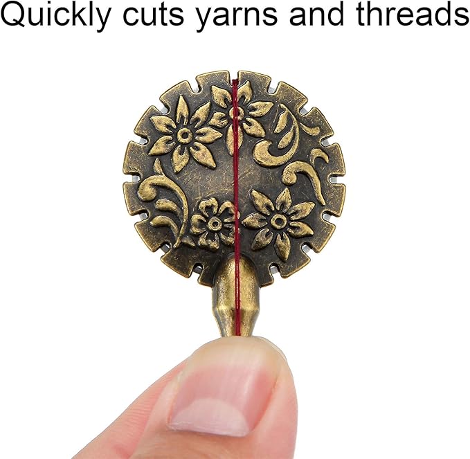 Mudder 2 Pieces Yarn Cutter Pendants Antique Gold Silver Metal Thread Cutter Pendant Round Shape for DIY Sewing Tools(Antique Gold, Antique Silver)