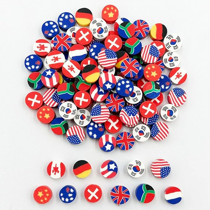Flag Handmade Polymer Clay Beads, 100pcs Polymer Clay Spacer Beads for Women Jewelry Making DIY Charms Bracelet Necklace Hair Clip Accessories Handmade Craft