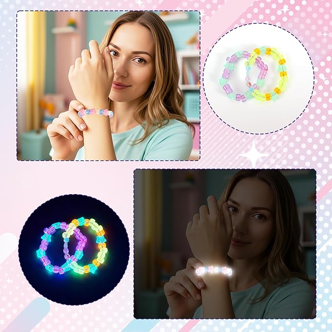 Tilhumt Glow in The Dark Beads for Bracelet Making Kit with Cute Bag for Adults, 9mm Rave Pony Beads Kit, Letters&Number&Star Neon Bead, Ideal Gift for Adult Craft Lovers