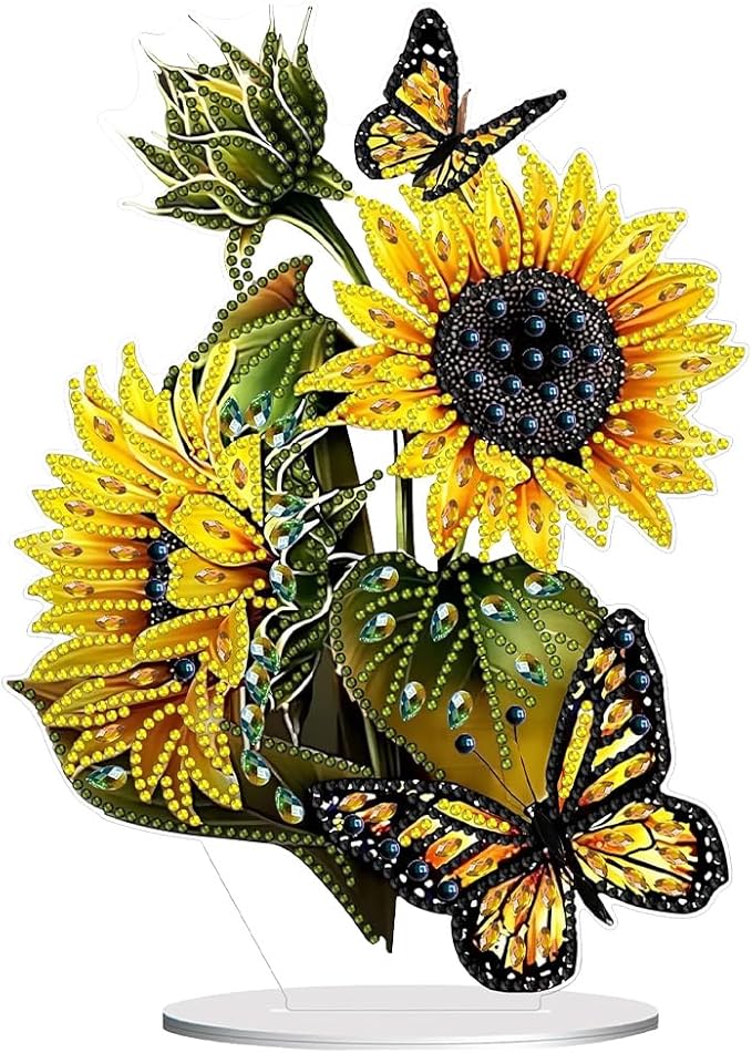 hyzsj DIY Diamond Desktop Ornament Sunflower, Crystal Butterfly Diamond Art Painting Tabletop Ornaments Single Sided, Diamond Ornament for Adult Beginner Home Office Decor Crafts Gift
