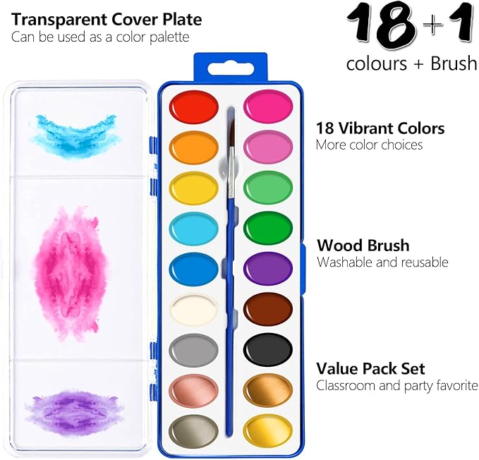 REALART 18 Colors Watercolor Paint Set Bulk Pack of 24 Water Color Paint Sets Water Color Sets