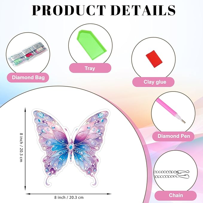 Roneenz Diamond Painting Kits Hanging Pendant, Butterfly Hanging Diamonds Art kit for Adults, Special Shaped DIY 5D Art Window Decor, Home Garden Room Decor Gifts for Women and Girls