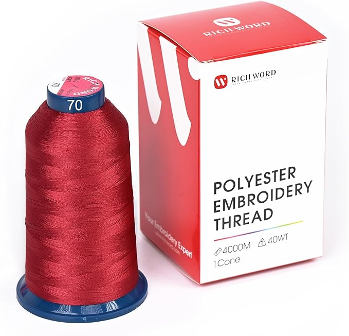 Poolin Embroidery Machine Thread Richword Selected Red 4000M 40WT Polyester Embroidery Thread – Smooth, Strong Single Spool for Home & Commercial Machines 0070