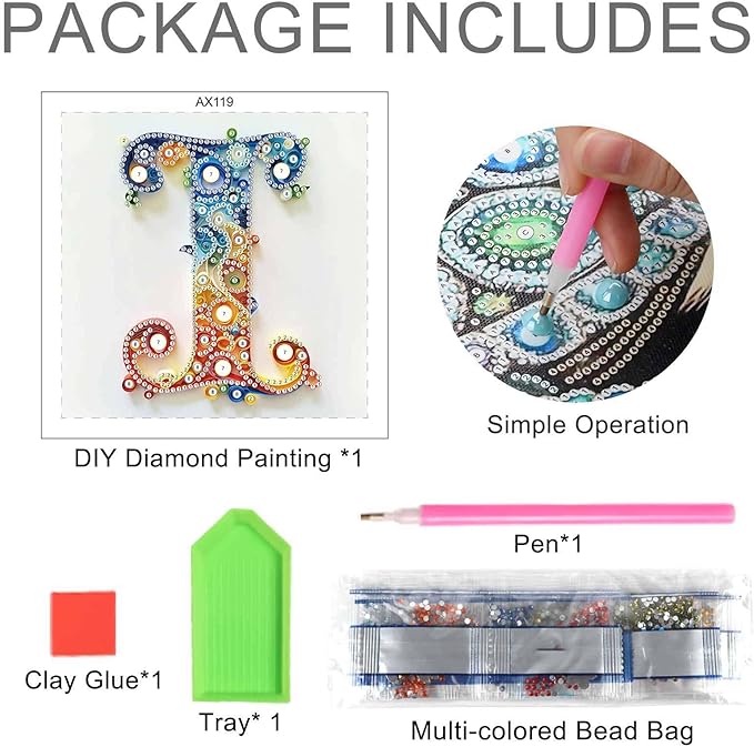 MVVMTOP Diamond Painting Kit, 5D DIY Letter I, Special Shape Crystal Artificial Diamond Art Partial Mosaic Handicraft for Beginners, Wall Decor Gift for Bedroom, Office, Living Room 6.7x6.7in