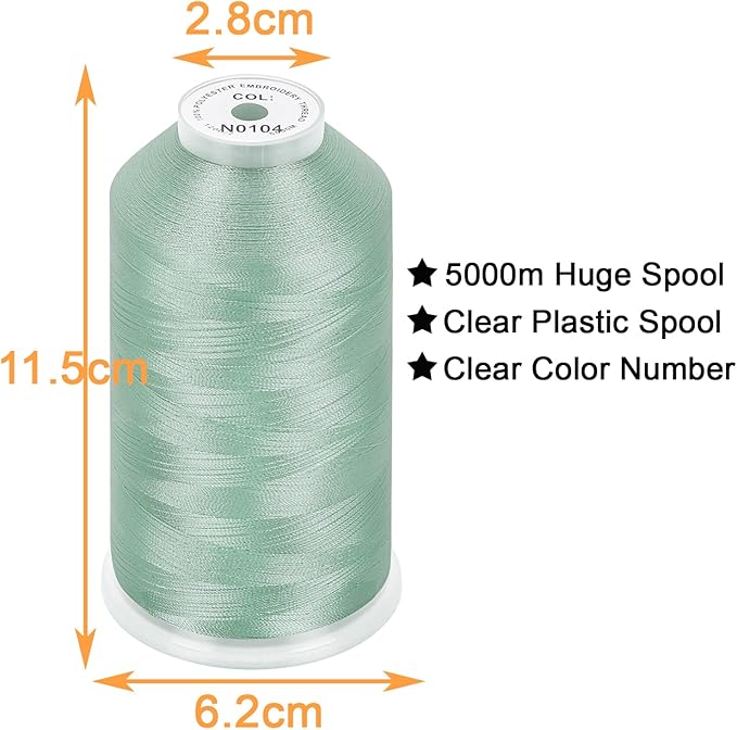 New brothread - Single Huge Spool 5000M Each Polyester Embroidery Machine Thread 40WT for Commercial and Domestic Machines - Light Sky Blue