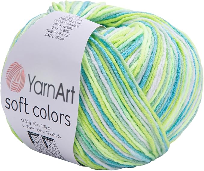 YarnArt Soft Colors - Variegated Sport Yarn 55% Cotton 45% Acrylic - 1 Skein/Ball 50g 174 Yds - Soft Knitting Cotton for Amigurumi