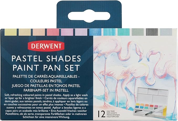 Derwent Pastel Shades Paint Set, Professional Quality Long Lasting Colors, Highly Pigmented Palette, Portable, Travel Set Includes 12 Paint Pans, Mini Waterbrush, Mixing Palettes, Sponge