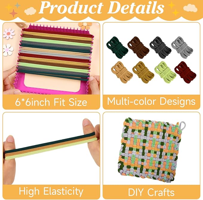 Naozinebi Green Loom Loops Potholder Brown Weaving Loom Loops Potholder Loops Elastic Weaving Craft Mother's Day Gifts DIY Flexible Kit Muti-Colored Weaving Crafts for Adults DIY Crafts Supplies