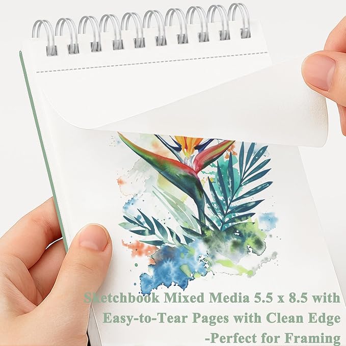Fuxi Small Mixed Media Sketchbook, 2-Pack - 5.5" x 8.5" | 110lb/180gsm Mixed Media Paper for Watercolor, Acrylic, Ink, Pencil, 50 Sheets Per Pad.
