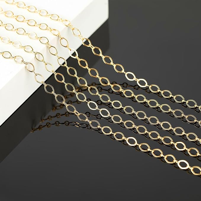 KYUNHOO 5 Meters Oval Circle Jewelry Chain Links Gold Chain Spool Women Men Bracelet Necklace Making Supplies with Lobster Clasps Jump Rings for Craft DIY Jewelry Findings