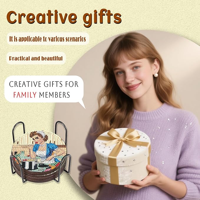 8 Pcs Retro Diamond Art Coaster Kits with Holder,Diamond Painting Coasters for Adults Beginners,Party Home Decor Abstract,Fun Gifts for Women