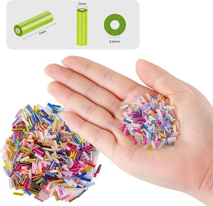 Ybxjges 4800Pcs 7mm Tube Beads Kit with 28 Colors Glass Bugle Seed Beads Small Craft Beads for DIY Bracelet Necklaces Jewelry Making