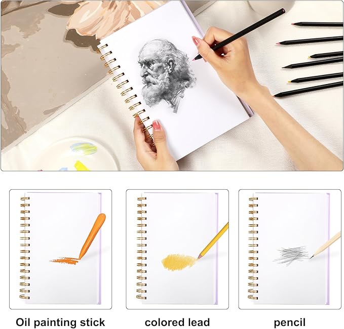 2 Pack Sketch Book Small Sketchbook for Drawing 100 Sheets Hardcover Spiral Sketch Pad for Kids 5.5" x 8.5" Art Sketchbook Drawing Blank Paper Book for Beginner Artist with Pencil