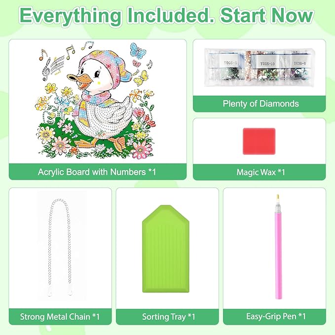 TOSTOG Singing Duckling Diamond Art Pendant Kit for Adult, Cute Diamond Painting Hanging Kit for Beginners, 5D DIY Crafts Gem Art, Waterproof Full Accessories for Home Decor Idea 20 * 20 cm/8 * 8 in