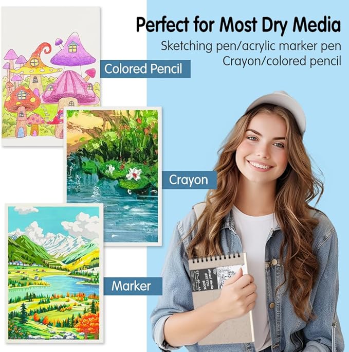 5.8x8.3in Sketch Book, 60Sheets Spiral Bound Notebooks, Natural White 92lbs/150gsm Acid-Free Drawing Paper for Painting,Sketching, Professional Sketch Pad for Artists, Beginners. NW-Beige