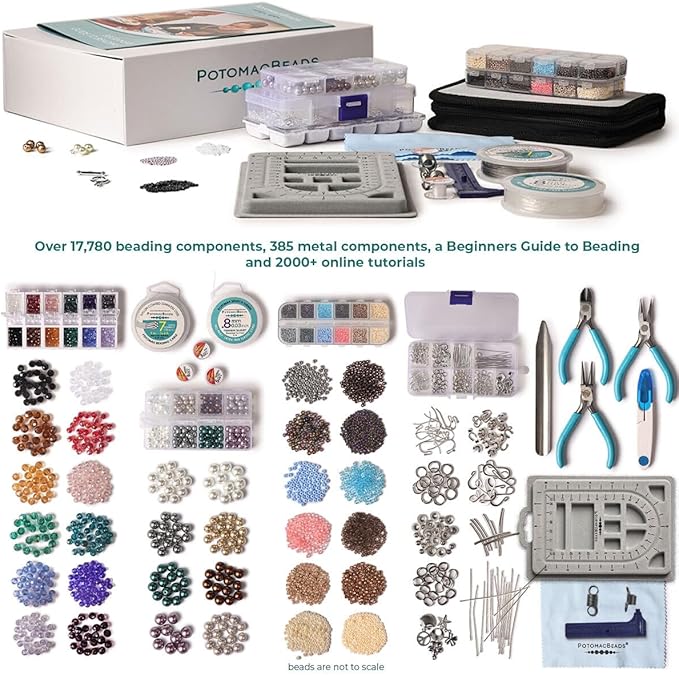 potomacbeads ultimate beaded jewelry making kit - over 18,000 bracelet, necklace & earring beads, create diy jewelry, all essential beading materials, c/w manual, tools & components