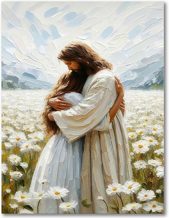 Jesus Hugging Woman Stamped Cross Stitch Kits for Adults - Christian Embroidery Kits for Beginners Adults,11 CT Patterns Dimensions Counted Cross Stitch Kits for Adults Arts Craft 12x16 inch