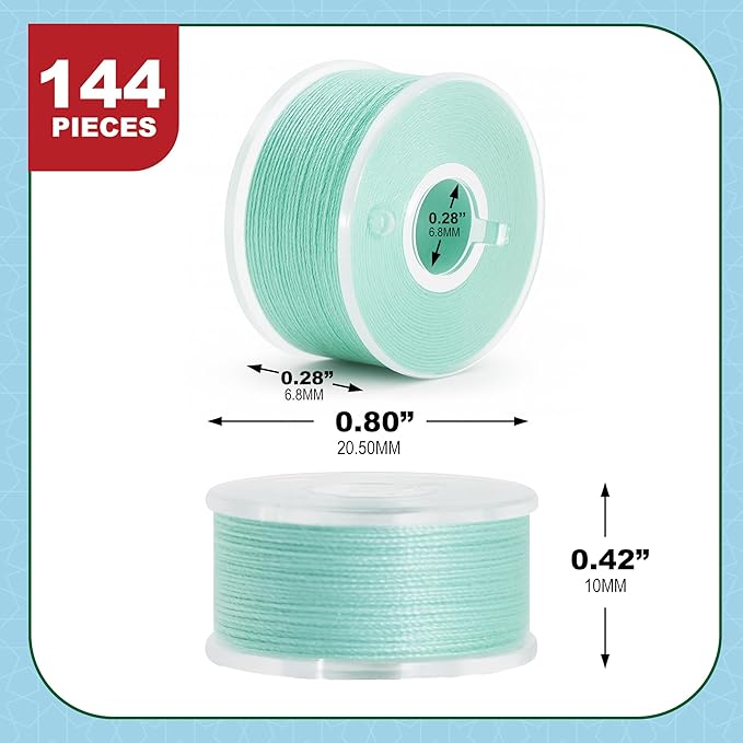 Mandala Crafts 144 Aqua SA156 Prewound Bobbins for Singer Sewing Machine -15J SA156 Prefilled Bobbin Thread for Brother Sewing Machine and Embroidery