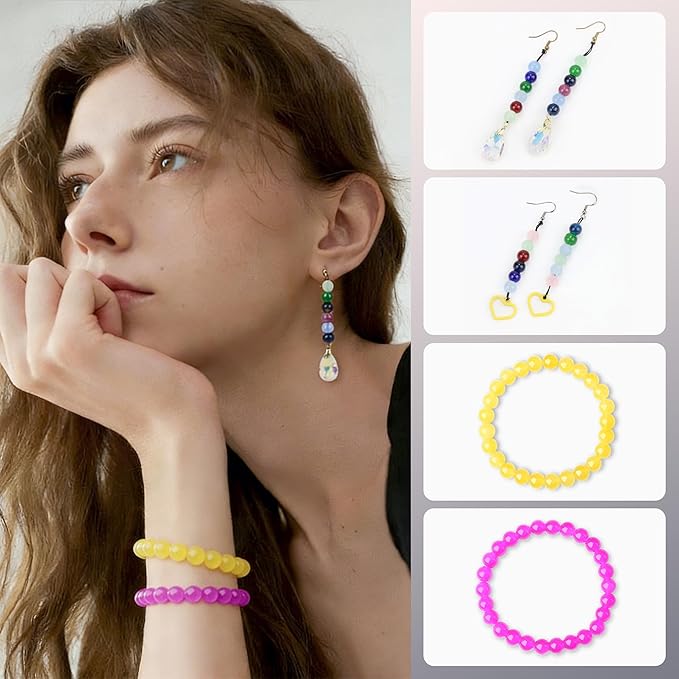 500Pcs Yellow Glass Beads for Bracelets, 8mm Round Glass Crystal Beads for Bracelet DIY Crafts Making Kits Earring Necklaces (Yellow)