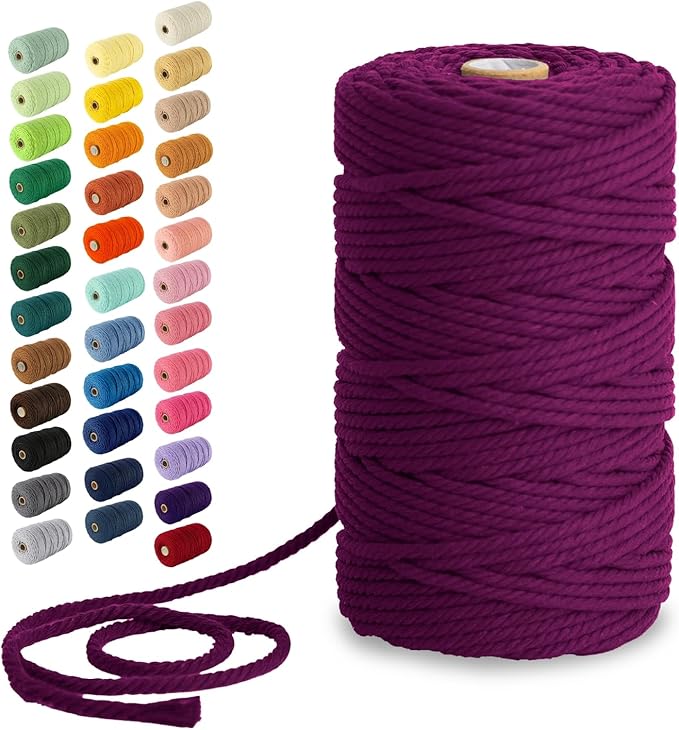 Nook Theory Macrame Cord - 4mm 109 Yards Cotton Rope, 3mm 5mm Yarn, String for Crafts, Perfect for Macrame Wall Hanging and Boho Decorations (Plum)